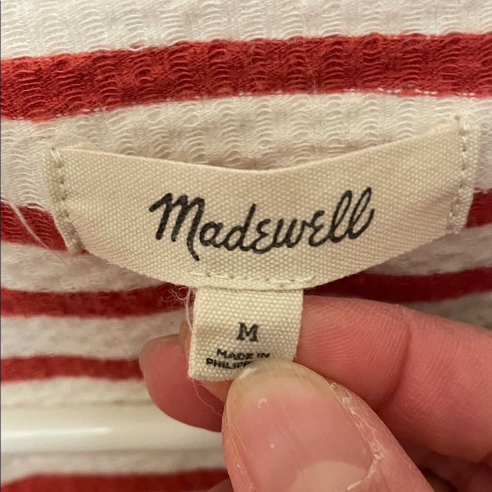 Madewell Red and White Striped Collared Crop Top M - Picture 2 of 6